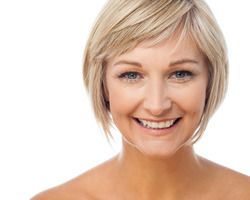 Smiling woman with short bobbed hair